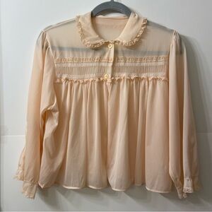 Blue Swan Vintage Peach Cropped Sheer Night Shirt Large